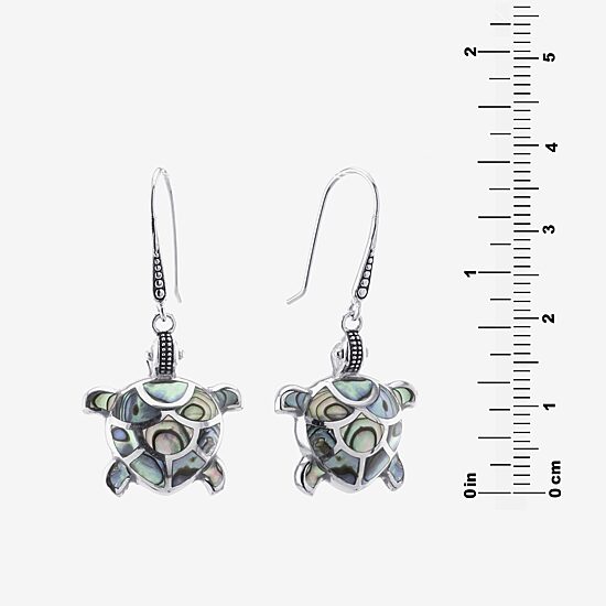 Turtle Womens Genuine Abalone Sterling Silver Drop Earrings