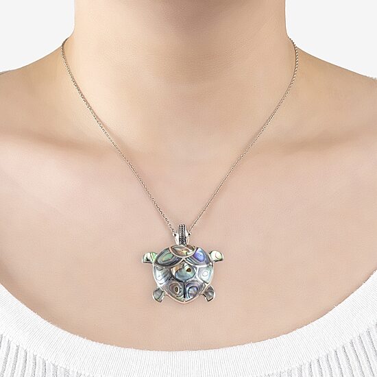 Turtle Womens Genuine Abalone Sterling Silver 18 Inch Pendant Necklace