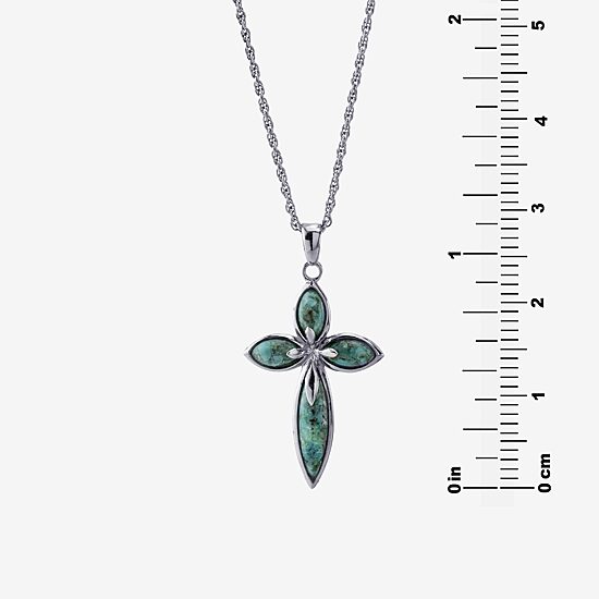 Womens Enhanced Blue Turquoise Sterling Silver Cross 18 Inch Pendant Necklace
