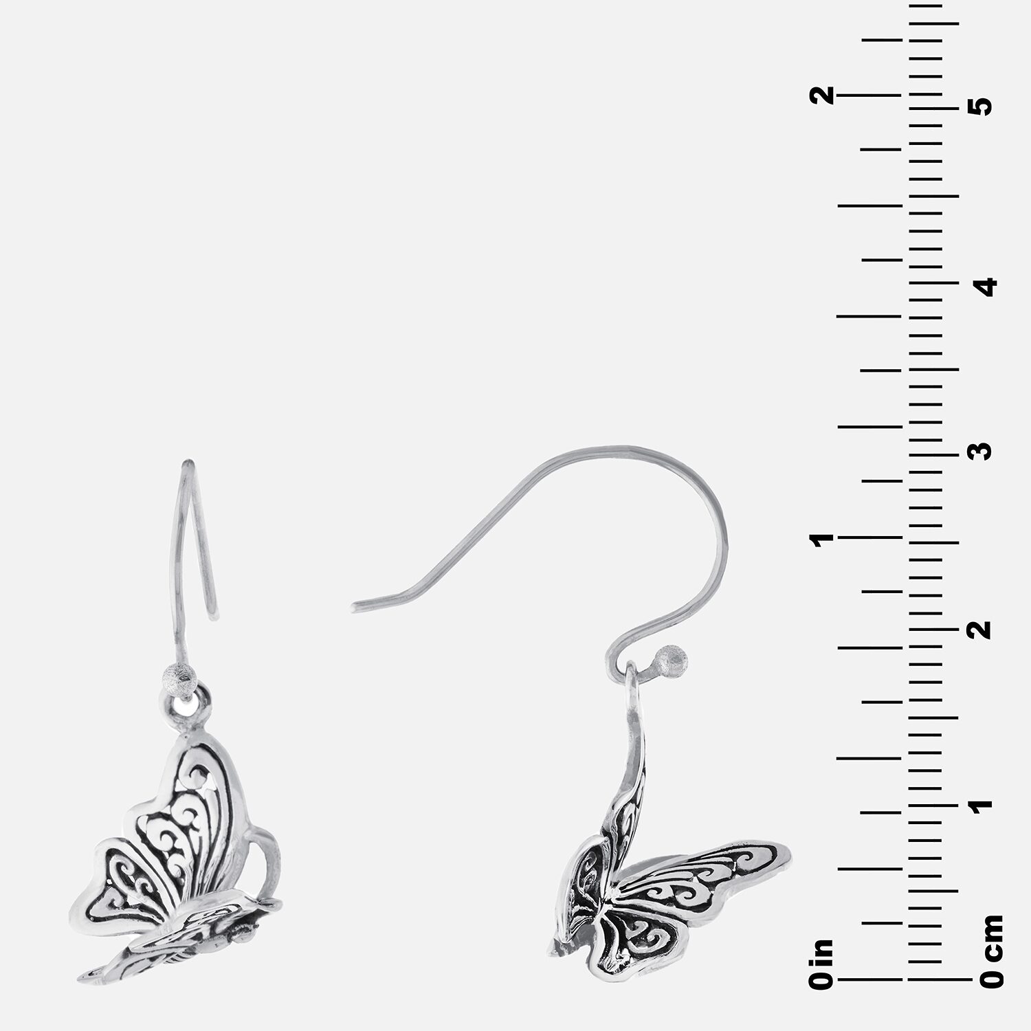 Bali Inspired Womens Sterling Silver Butterfly Drop Earrings