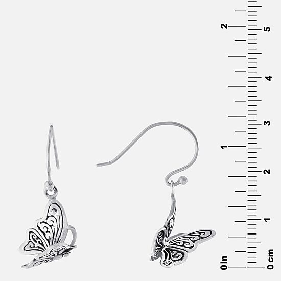 Bali Inspired Womens Sterling Silver Butterfly Drop Earrings