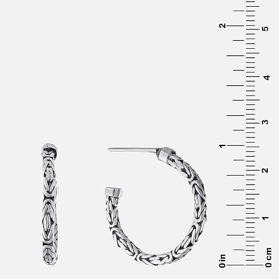 Bali Inspired Womens Sterling Silver 24.3mm Round Hoop Earrings