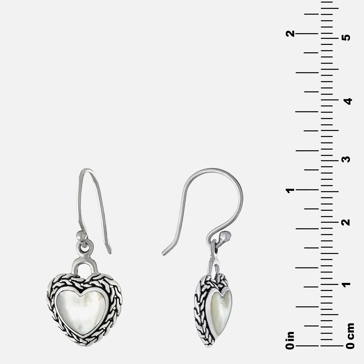 Bali Inspired Womens Genuine White Mother Of Pearl Sterling Silver Heart Drop Earrings