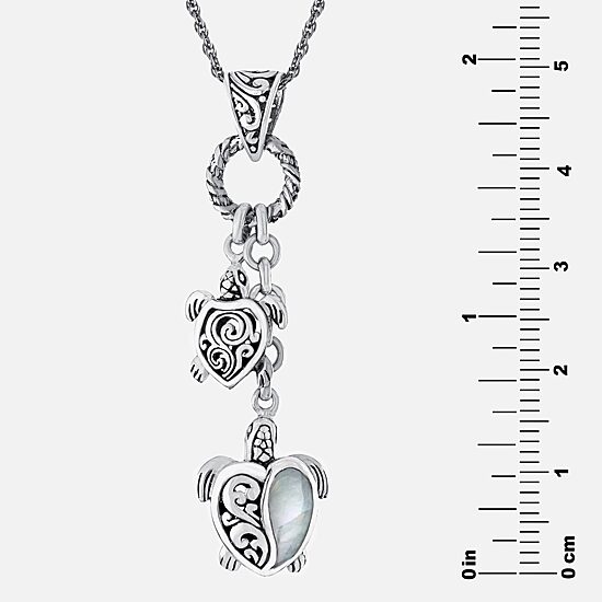 Bali Inspired Womens Genuine White Mother Of Pearl Sterling Silver 16 Inch Pendant Necklace