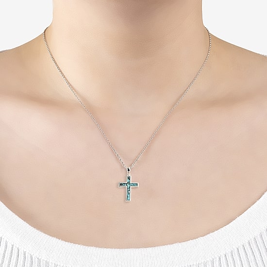 Womens Enhanced Blue Turquoise Sterling Silver Cross 18 Inch Pendant Necklace
