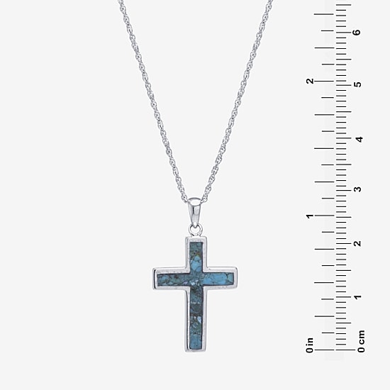Womens Enhanced Blue Turquoise Sterling Silver Cross 18 Inch Pendant Necklace