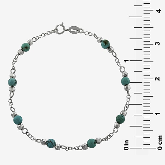 Womens Enhanced Blue Turquoise Sterling Silver Round Beaded Bracelet