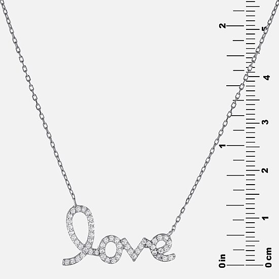 DiamonArt® "Love" Womens White Cubic Zirconia Sterling Silver Pendant Necklace