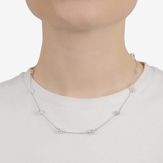 Sterling Silver Crystal Beaded Station Necklace 