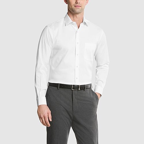 Van Heusen Everyday Defense Stain Shield Fitted Mens Modern Fit Stretch Fabric Wrinkle Free Long Sleeve Dress Shirt, 16-16.5 32-33, White