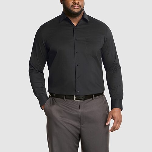 Van Heusen Everyday Defense Mens Big & Tall Classic Fit Stretch Fabric Wrinkle Free Long Sleeve Dress Shirt In Black