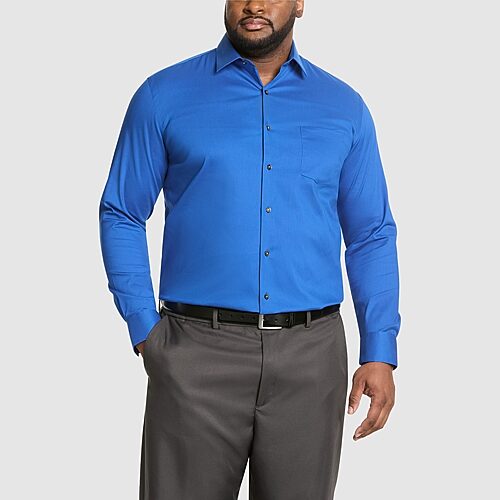Van Heusen Everyday Defense Mens Big & Tall Classic Fit Stretch Fabric Wrinkle Free Long Sleeve Dress Shirt In Blue