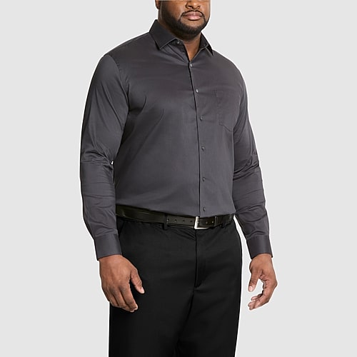 Van Heusen Everyday Defense Mens Big & Tall Classic Fit Stretch Fabric Wrinkle Free Long Sleeve Dress Shirt In Gray