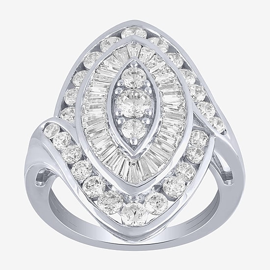 (G/ Si2) Womens 2 CT. T.W. Lab Grown White Diamond 10K Gold Marquise Cluster Cocktail Ring