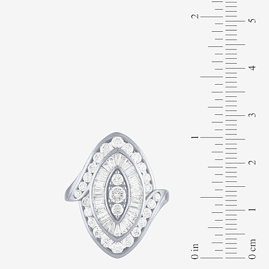 (G/ Si2) Womens 2 CT. T.W. Lab Grown White Diamond 10K Gold Marquise Cluster Cocktail Ring