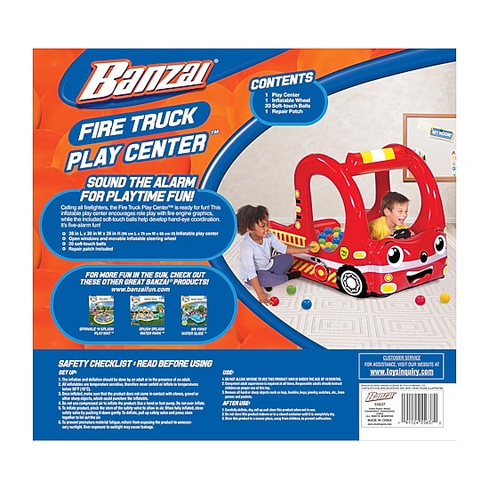 Banzai Rescue Fire Truck Play Center Inflatable Ball Pit (Includes 20 Balls)