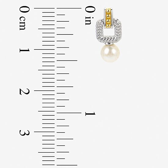 Womens White Cultured Freshwater Pearl 14K Two Tone Gold Over Silver Drop Earrings
