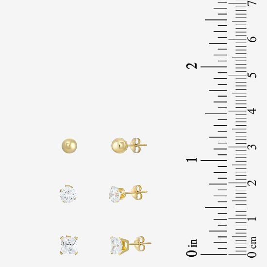 Women's Cubic Zirconia 14K Gold 6 Pair Earring Set