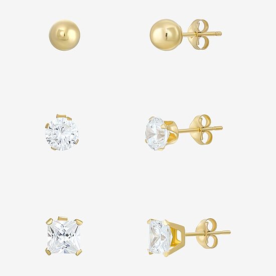 Women's Cubic Zirconia 14K Gold 6 Pair Earring Set