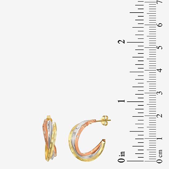 14K Tri-Tone Gold Crossover Hoop Earrings