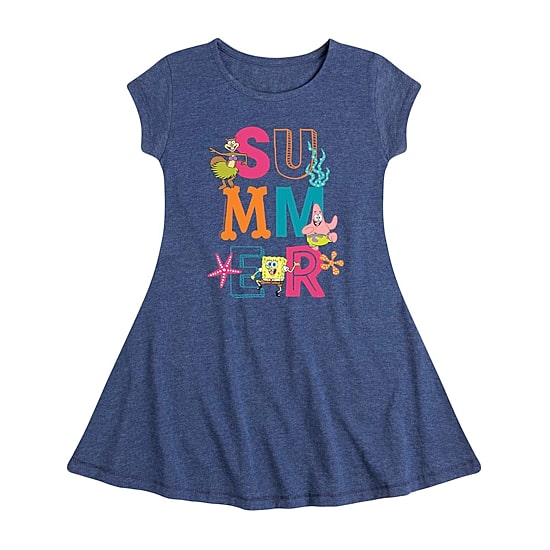 Little & Big Kid Girls Cap Short Sleeve Spongebob Knit A-Line Dress