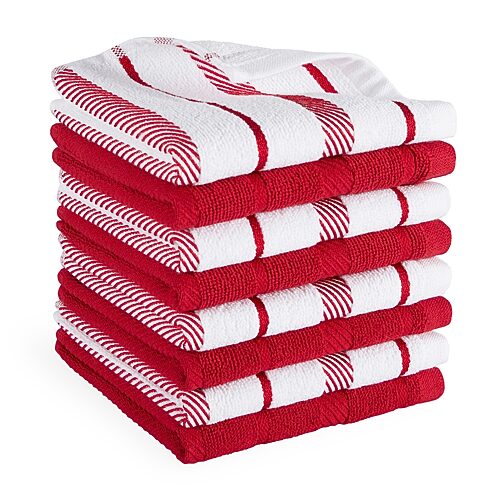 KitchenAid Albany Dishcloth 8 Pack Set, 12" x 12" - Passion Red, White