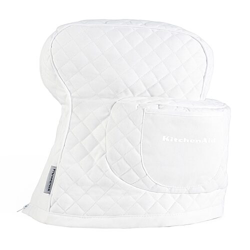 KitchenAid Fitted Tilt-Head Solid Stand Mixer Cover with Storage Pocket, Quilted, 14.37" x 18" x 10" - White