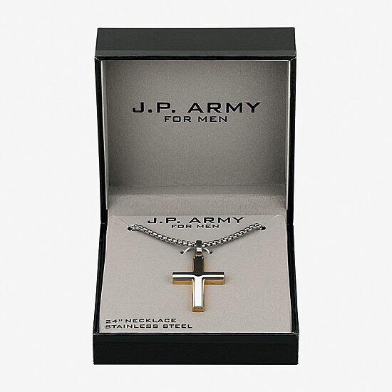 J.P. Army Mens Stainless Steel Cross 24 Inch Pendant Necklace