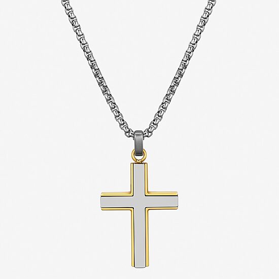 J.P. Army Mens Stainless Steel Cross 24 Inch Pendant Necklace