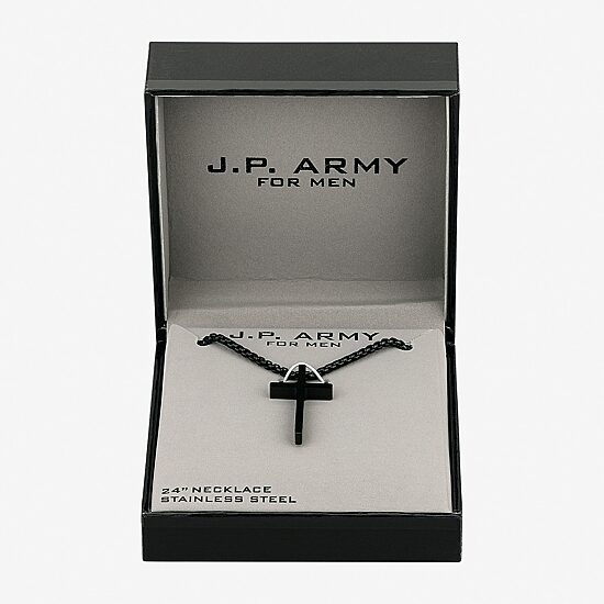 J.P. Army Black Mens Stainless Steel Cross 24 Inch Pendant Necklace