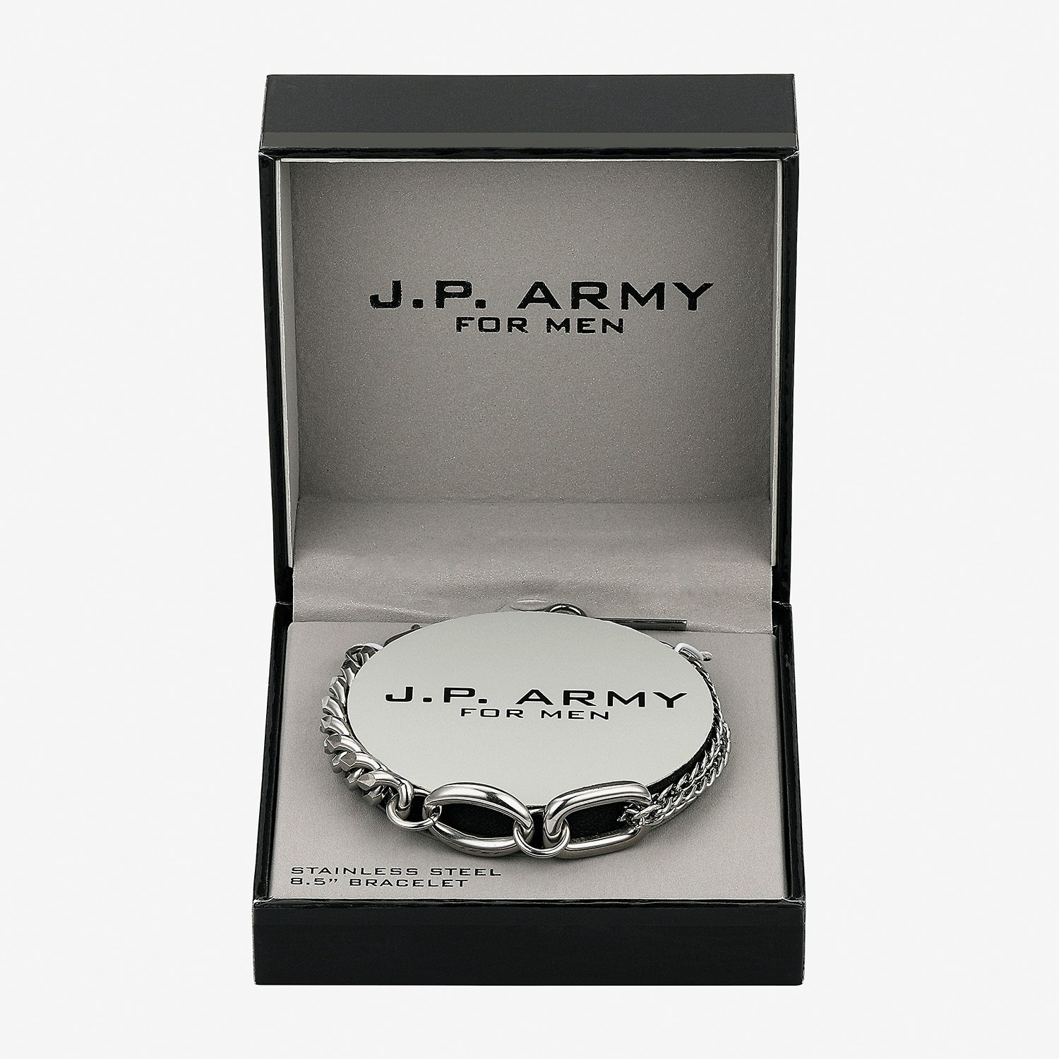 J.P. Army Mens Stainless Steel 8 1/2 Inch Semisolid Link Chain Bracelet