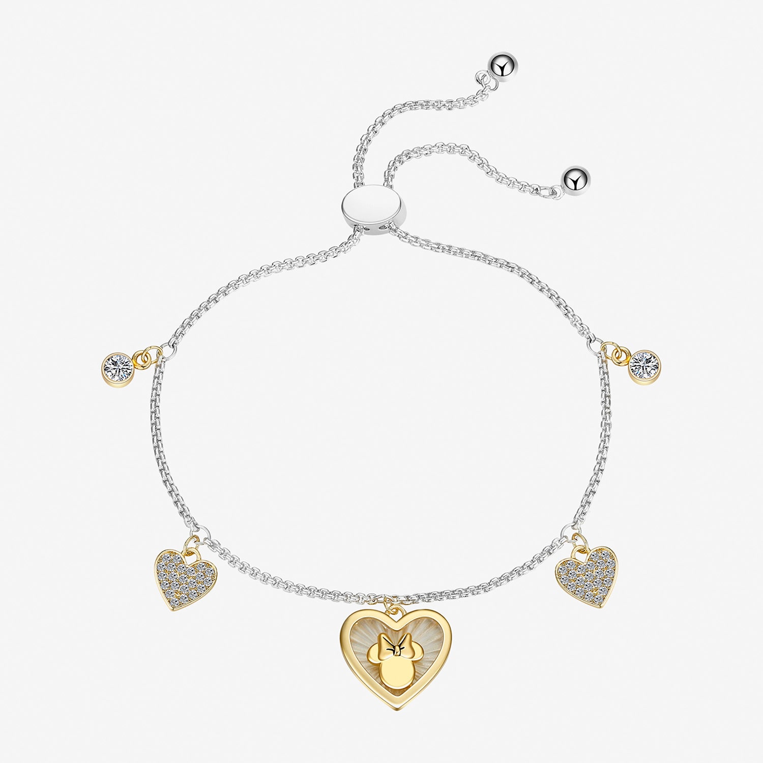 Disney Classics Love Womens Cubic Zirconia 14K Gold Over Brass Heart Minnie Mouse Bolo Bracelet