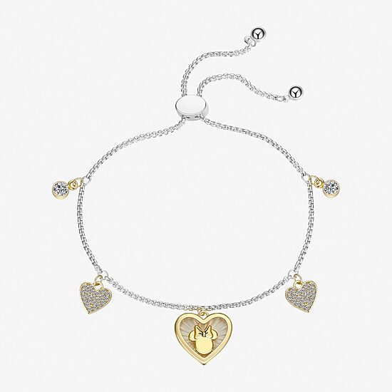 Disney Classics Love Womens Cubic Zirconia 14K Gold Over Brass Heart Minnie Mouse Bolo Bracelet