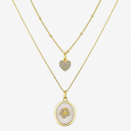 Ohana Womens Cubic Zirconia 14K Gold Over Brass Flower Heart Sunburst 2-pc. Necklace Set