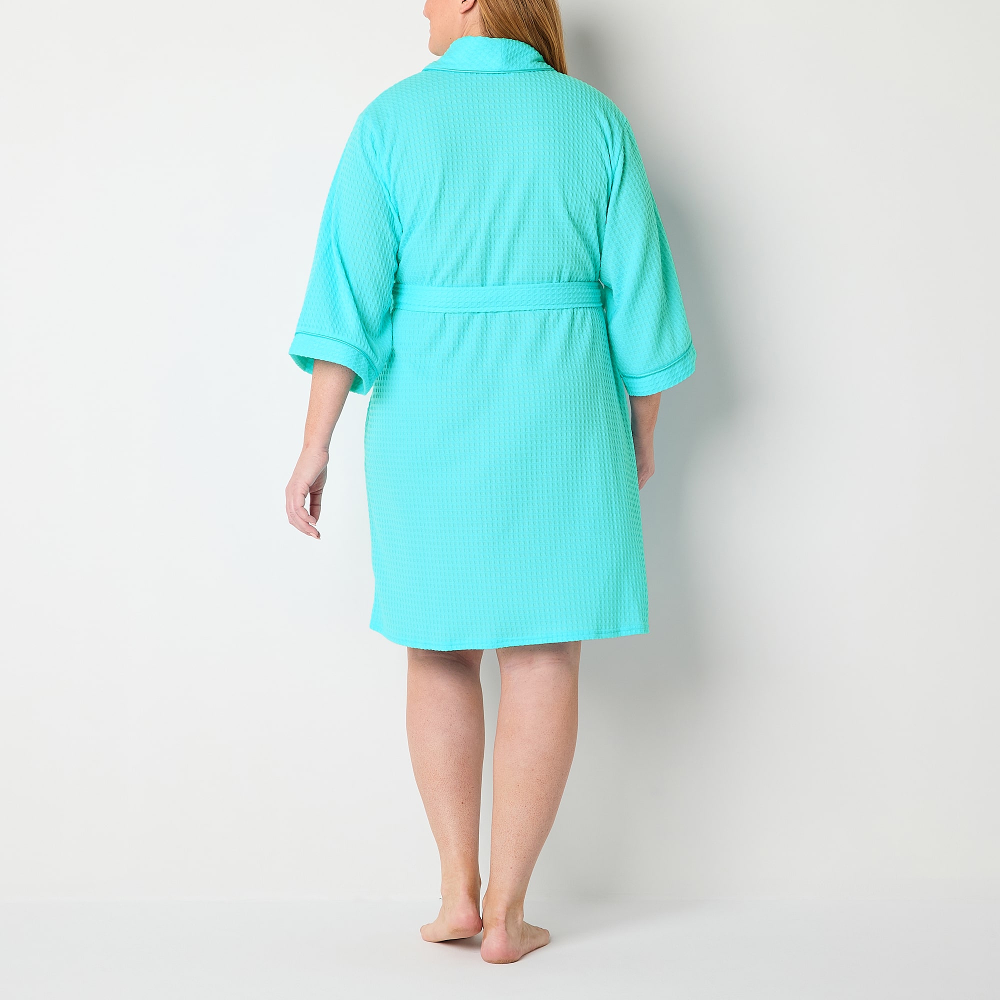 Liz Claiborne Womens Plus Waffle Long Sleeve Length Robe