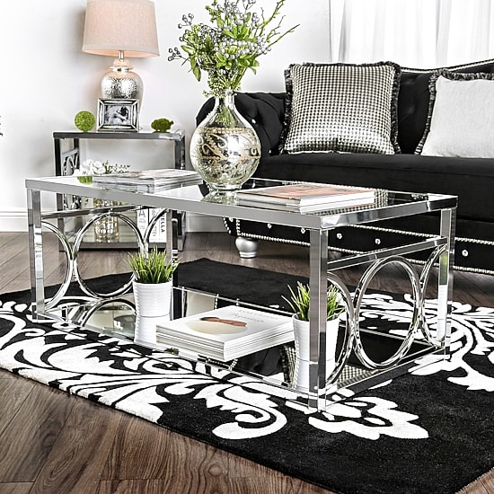 Furniture of America™ Jasper Glass Top Mirrored Storage Glass Coffee Table