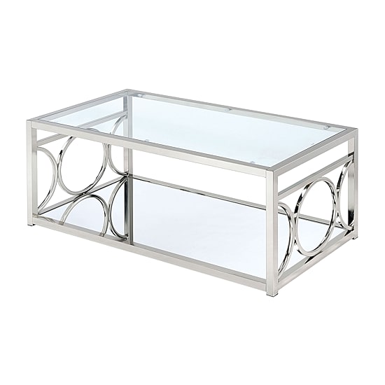 Furniture of America™ Jasper Glass Top Mirrored Storage Glass Coffee Table