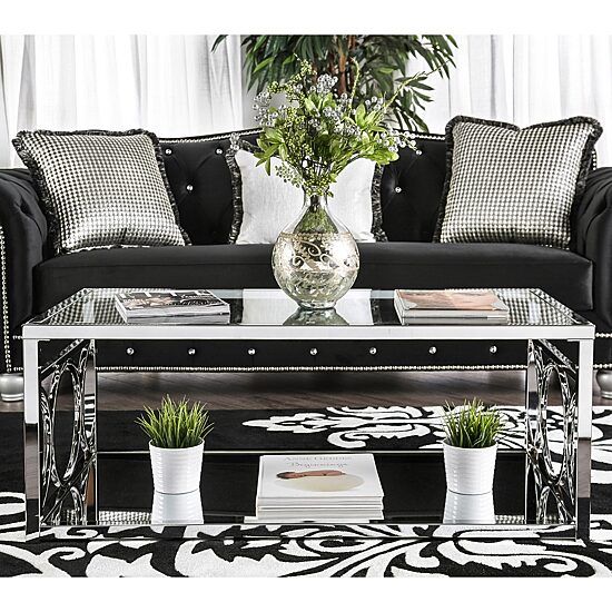 Furniture of America™ Jasper Glass Top Mirrored Storage Glass Coffee Table