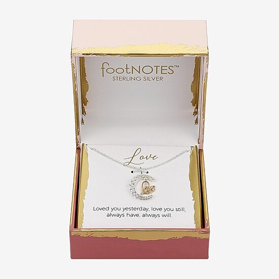 Footnotes Love Womens Cubic Zirconia 14K Gold Over Silver Sterling Silver Moon 16 Inch Pendant Necklace