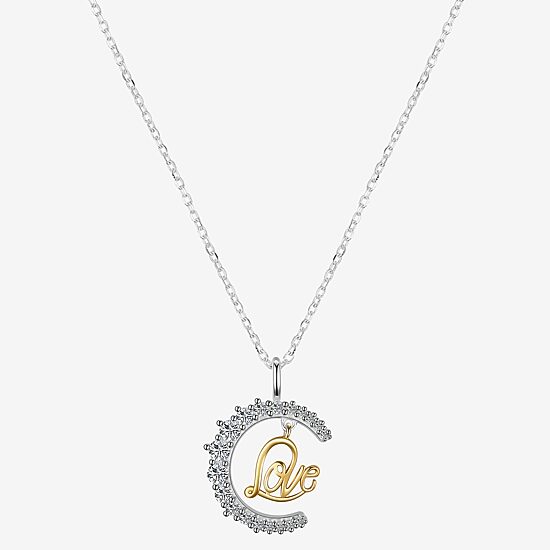 Footnotes Love Womens Cubic Zirconia 14K Gold Over Silver Sterling Silver Moon 16 Inch Pendant Necklace