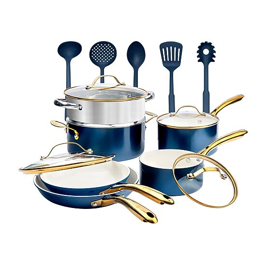 Gotham Steel Navy 15-pc. Ultra Nonstick Ceramic Cookware Set with Utensils