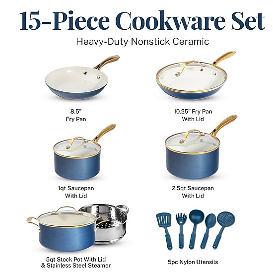 Gotham Steel Navy 15-pc. Ultra Nonstick Ceramic Cookware Set with Utensils