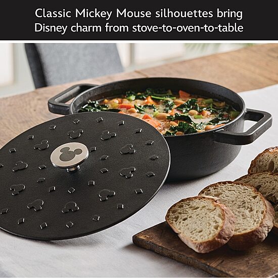 Farberware Disney Monochrome Pre Seasoned Cast Iron 3-qt. Shallow Casserole with Lid