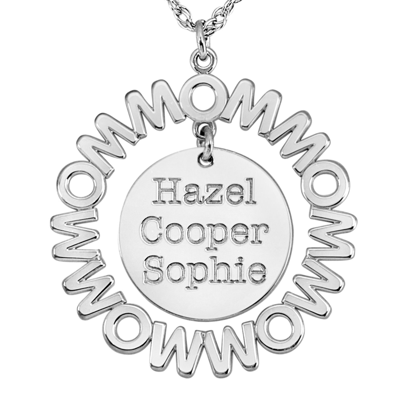 Personalized "Mom" with Child Names Circle 27mm Pendant Necklace
