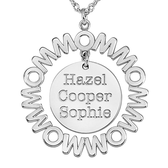 Personalized "Mom" with Child Names Circle 27mm Pendant Necklace