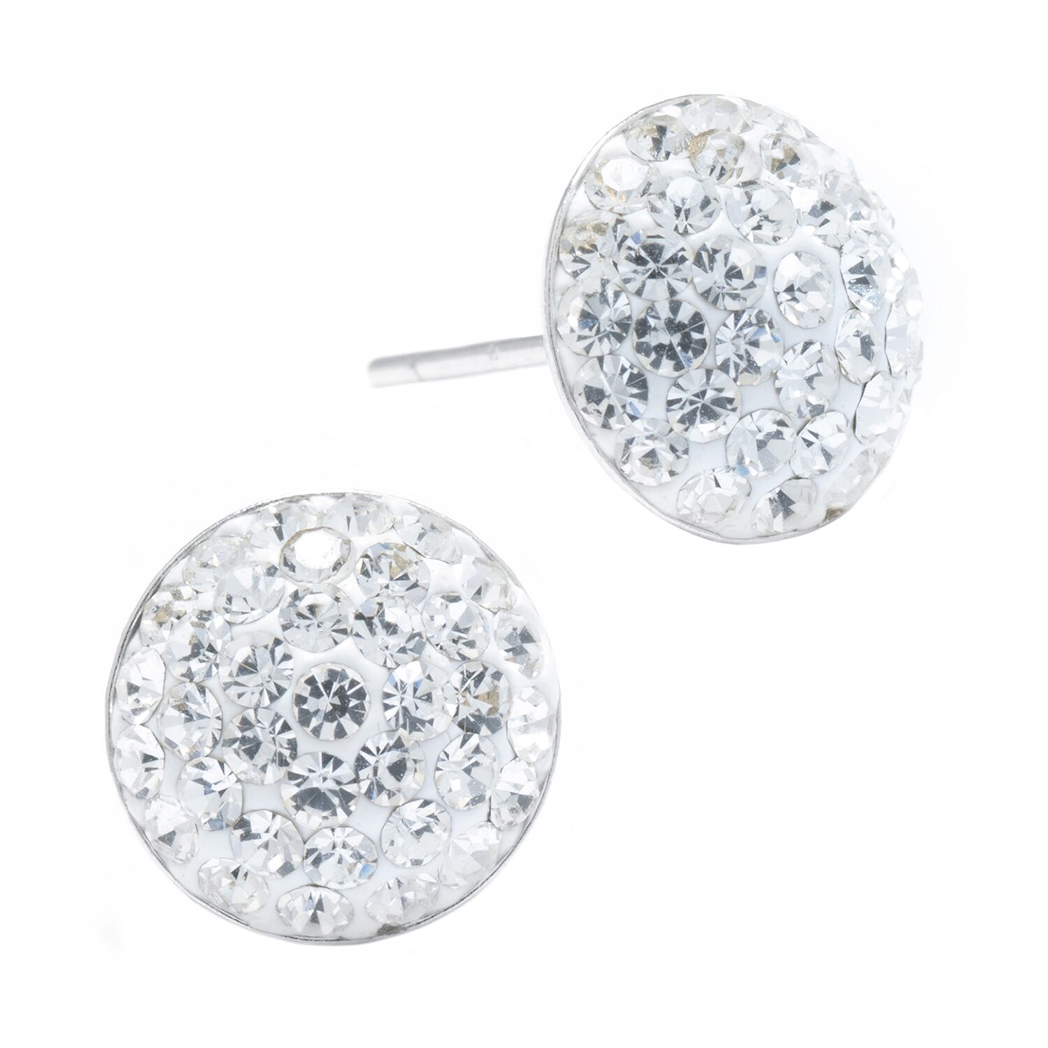 Silver Treasures Crystal Sterling 9mm Round Stud Earrings