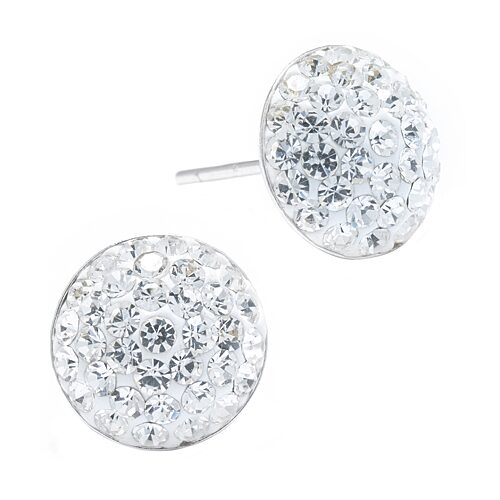 Silver Treasures Crystal Sterling Silver 9mm Round Stud Earrings, One Size, Clear