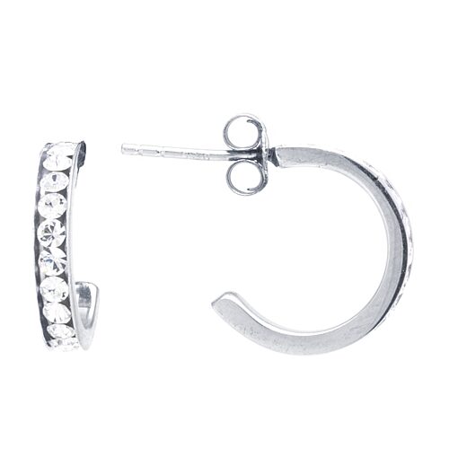 Silver Treasures Womens Crystal Sterling Silver 15mm Hoop Earrings, One Size, Clear