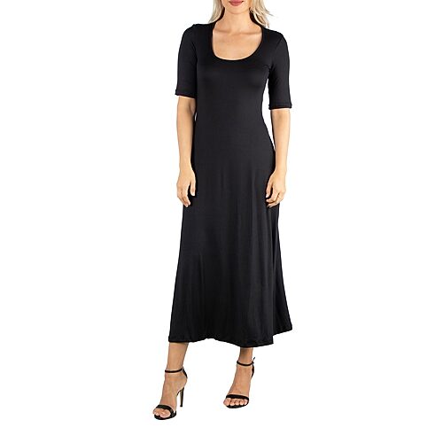 24/7 Comfort Apparel Casual Maxi Dress With Short Sleeves, X-large, Black