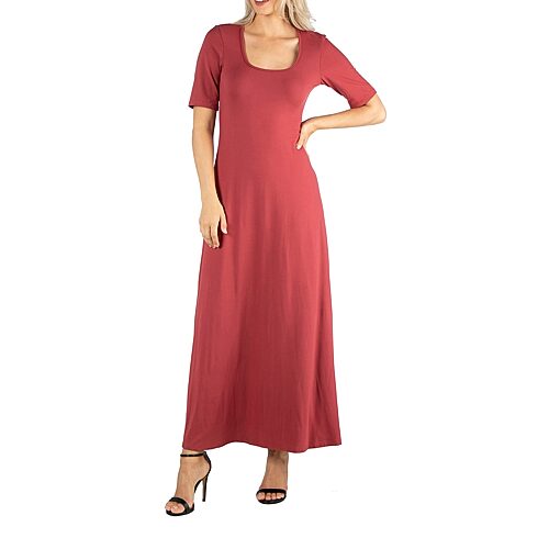 24/7 Comfort Apparel Casual Maxi Dress With Short Sleeves, Large, Orange